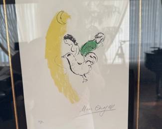 Marc Chagall Signed Lithograph with Lovers and Bird 36/90 very low edition $2500