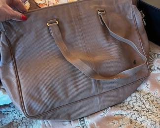 Ribbed Leather Large Tote Bag in Taupe