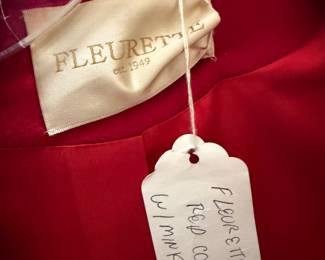 Red Fleurette Wool Coat with Mink Trim