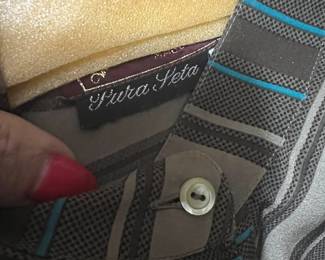 Italian Pure Silk Knit Shirt with Turquoise Accents