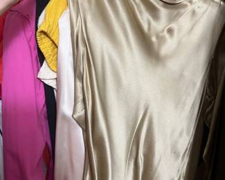 Champagne Silk Satin Sleeveless Draped Blouse