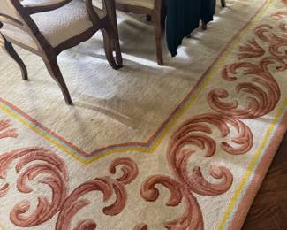 Neoclassical Wool Area Rug with Scrolling Border