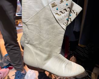 Leather and Lizard Skin Western Boots with Turquoise Studs