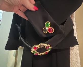Black Evening Jacket with Multi-Color Jeweled Hardware