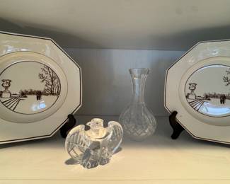 Pair of Octagonal Faience Plates with Garden Scenes