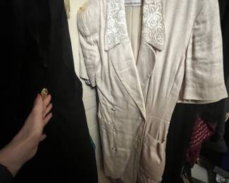 Embroidered Linen Blend Short Sleeve Coat Dress