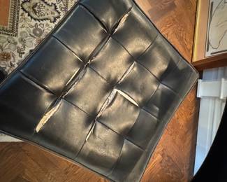 $500, MCM Walnut Lounge Chair DUX Incorporated Black Tufted Vinyl Accent Chair