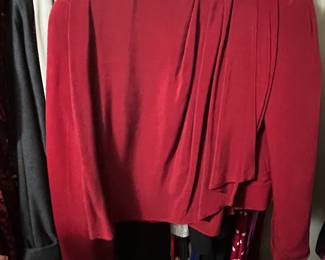 Red Draped Front Cropped Knit Jacket