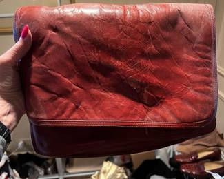 Red Leather Flap Front Oversized Clutch Bag