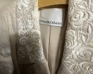 Linen Blazer with Embroidered Floral Lapels