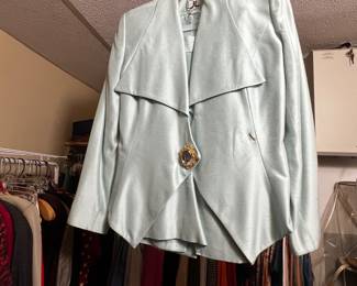 Structured Blazer Julie and Leonard with Satin Lining Light Blue with Jeweled Button