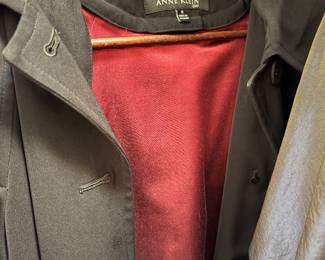 Anne Klein Black Wool Blend Coat with Red Lining
