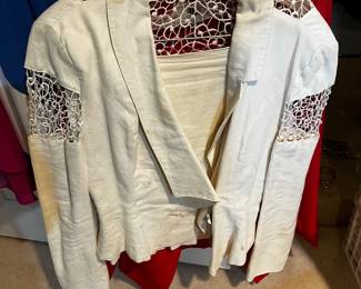 White Cotton Blazer with Guipure Lace Shoulder Inserts