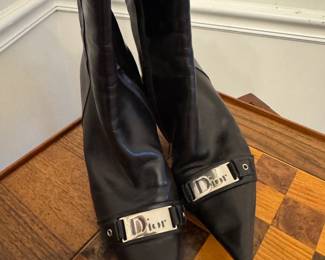 Dior Black Leather Ankle Boots with Silver Logo Plates