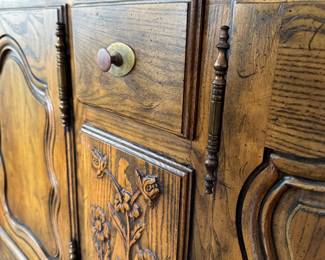 Oak French Provincial Buffet with Floral Relief Carvings