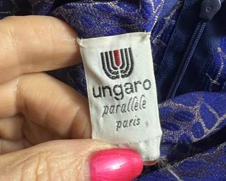 Blue and Silver Ungaro Parallele Blue Metallic Snakeskin Print Long Sleeve Ruched Dress
