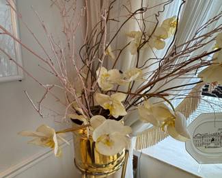 Polished Brass Planter with Faux Orchid Arrangement