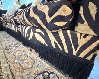 $2500, Zebra Print Sectional Sofa with Fringe Skirt and Animal Pattern Upholstery