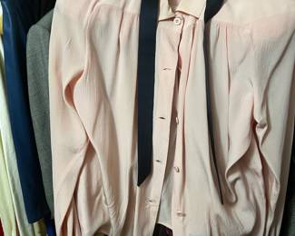 Pink Crepe Tie-Neck Blouse with Black Ribbon