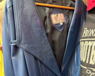 Blue G-III Leather Coat with Large Lapels
