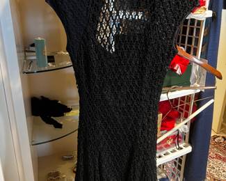 Black Crochet Lace Cap Sleeve Cocktail Dress