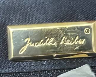 $250, Judith Leiber Black Satin Evening Clutch Gold Tone Frame Formal Designer Handbag Purse