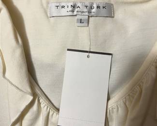 Trina Turk Cream Ruffled V-Neck Top Size Large