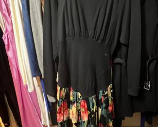 Black Long-Sleeve Dress with Floral Drop Waist Skirt