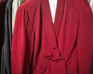 Red Crepe Shawl Collar Double Breasted Blazer