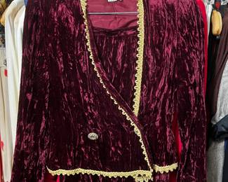 Burgundy Crushed Velvet Jacket with Gold Trim