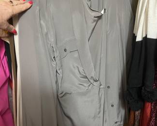 Grey Silk Long Sleeve Button Down Blouse