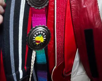 Woven Southwestern Concho Belt and Red Leather Accessories
