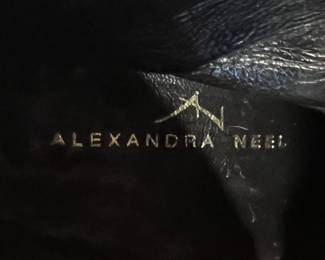$550, Alexandra Neel Black Python Snakeskin Ankle Boots Gold Chain Stiletto Heels Designer Pointed Toe Booties Made In Italy