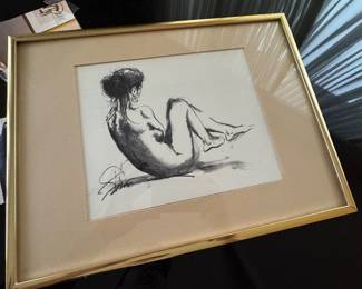 $800, Francine Turk Signed Nude Figure Drawing Framed Original Charcoal Sketch Contemporary Chicago Artist