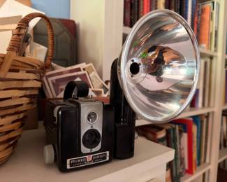 Vintage Kodak Brownie Hawkeye camera with flash