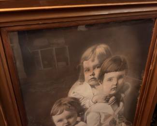 Antique framed portrait photograph of children
