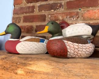 Painted carved wood mallard duck decoys