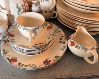 Hand-painted floral china set, cups, plates and creamer