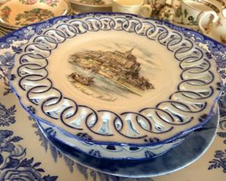 Reticulated blue and white Mont Saint-Michel collector plate