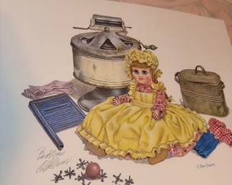 Framed C. Don Ensor signed print Jacks and Jill, doll still life