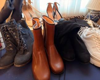 Assorted shoes and boots, leather boots, heels and sneakers