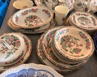 Indian Tree polychrome floral transferware plates