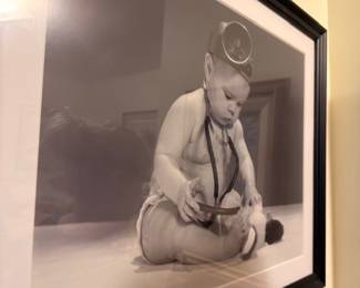 Framed vintage black and white print of a boy
