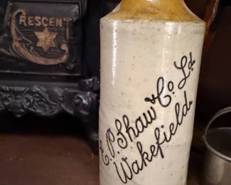Antique stoneware ginger beer bottle, E.C. Shaw and Co Wakefield