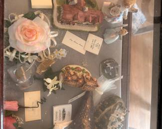 Shadowbox display case with collectibles and keepsakes