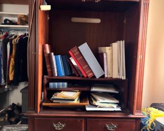 Mahogany broken arch pediment armoire bookcase cabinet