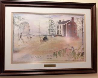 Framed signed limited edition print of a historic homestead