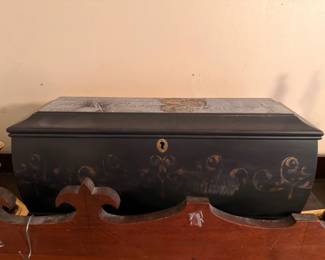 Antique painted wood document box on bracket base