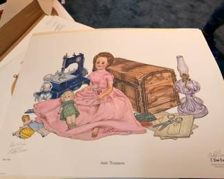 Framed C. Don Ensor signed print Attic Treasures, doll and antiques still life