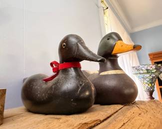 Pair of antique carved wood duck decoys